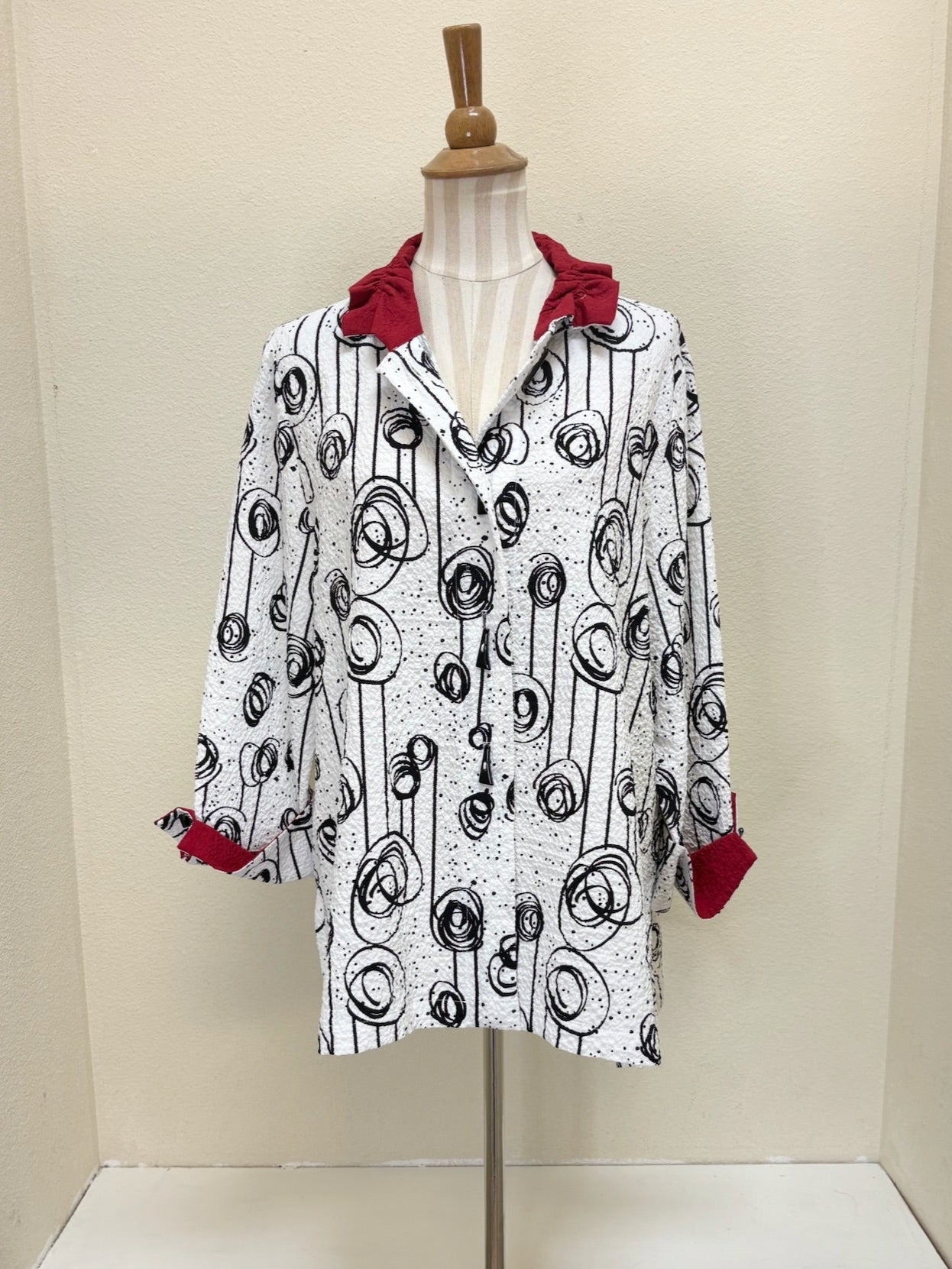 MOONLIGHT Button Down White Swirl Pleated Zip Back Swing Shirt - 2417-PR