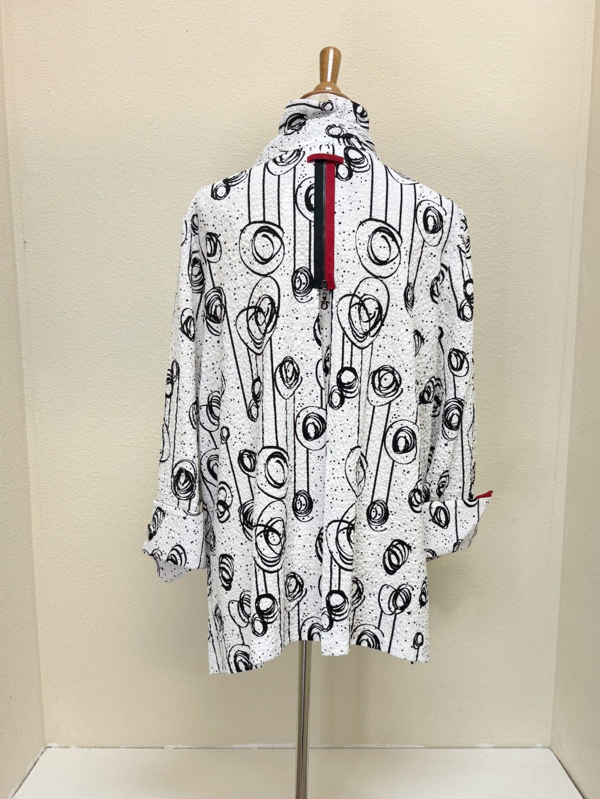 MOONLIGHT Button Down White Swirl Pleated Zip Back Swing Shirt - 2417-PR