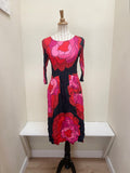 Alquema 3/4 Sleeve Smash Pocket  Dress - BLACK RED PINK ROSES