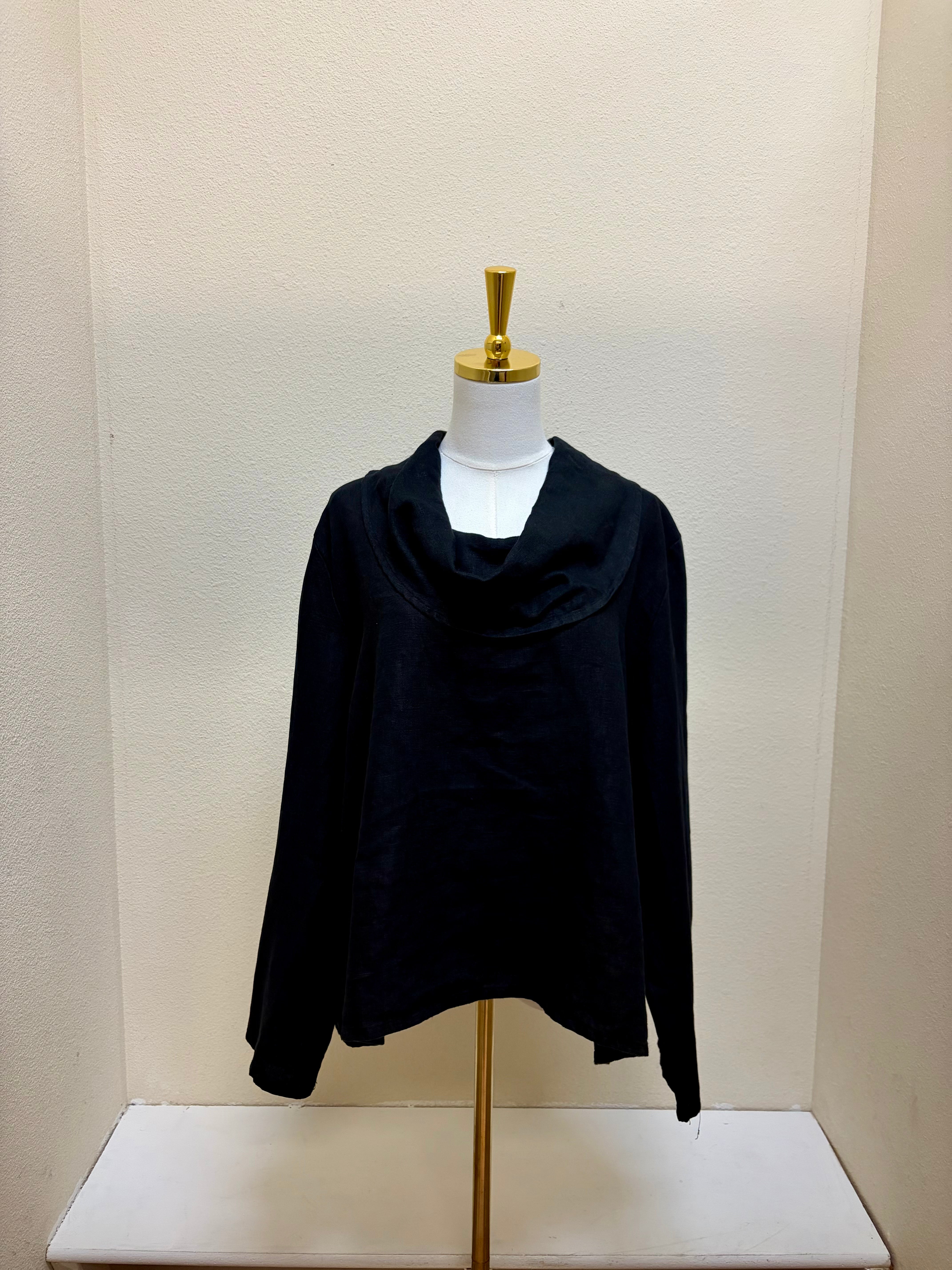 Bryn Walker LONG SLEEVE HEAVY LINEN COWL NECK NOLA SHIRT - 37841 - BLACK
