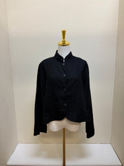 Bryn Walker HEAVY LINEN CROP MANDARIN BUTTON TOP - 47141 - BLACK
