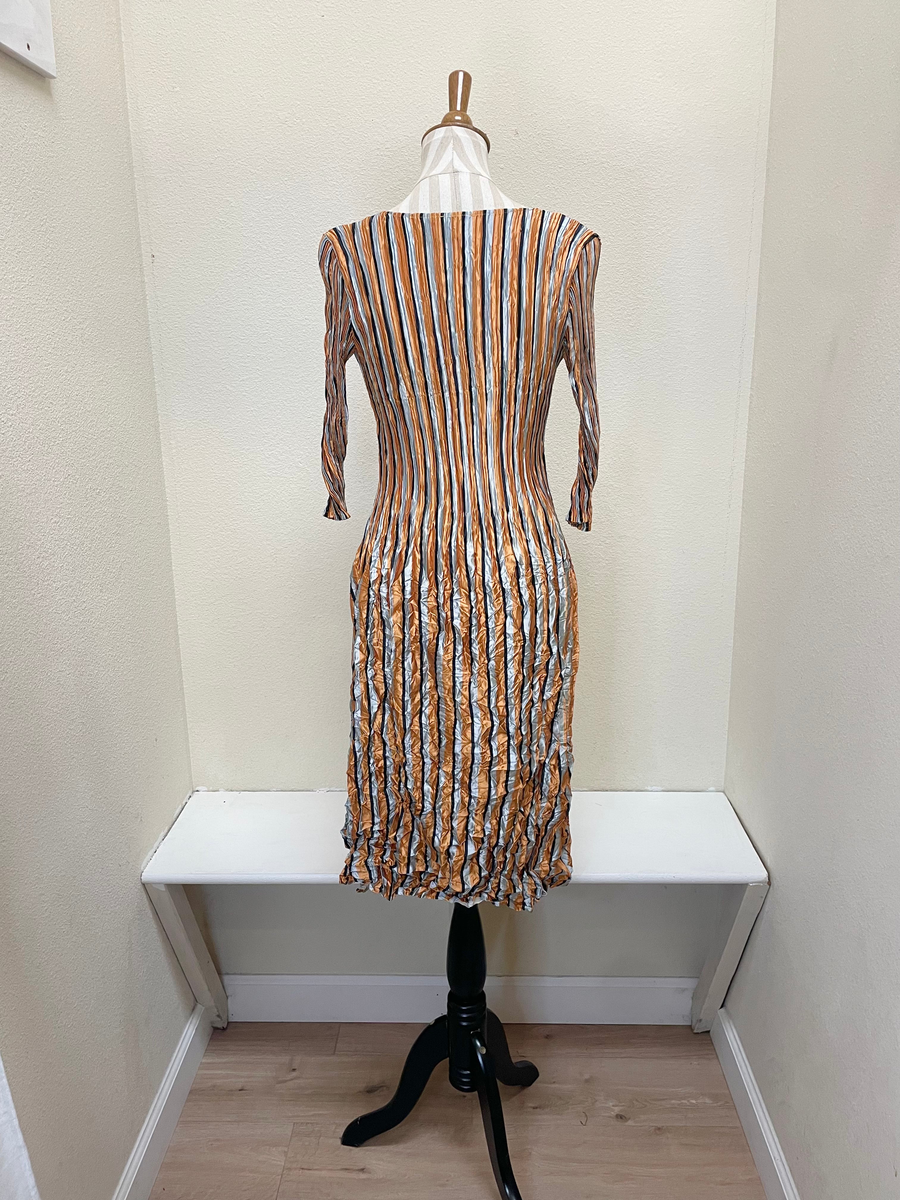 Alquema 3/4 Sleeve Smash Pocket  Dress - METALLIC STRIPE