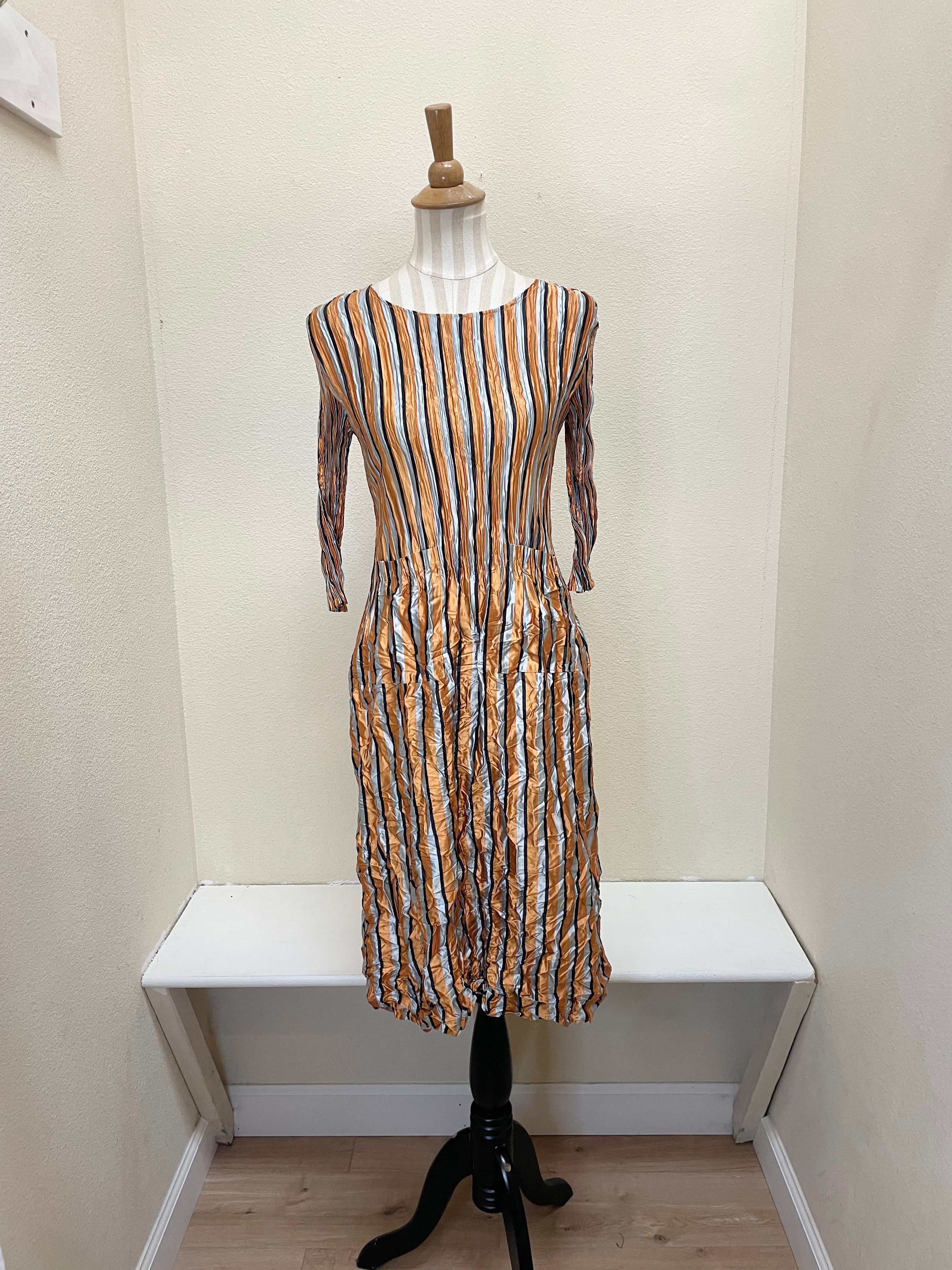 Alquema 3/4 Sleeve Smash Pocket  Dress - METALLIC STRIPE