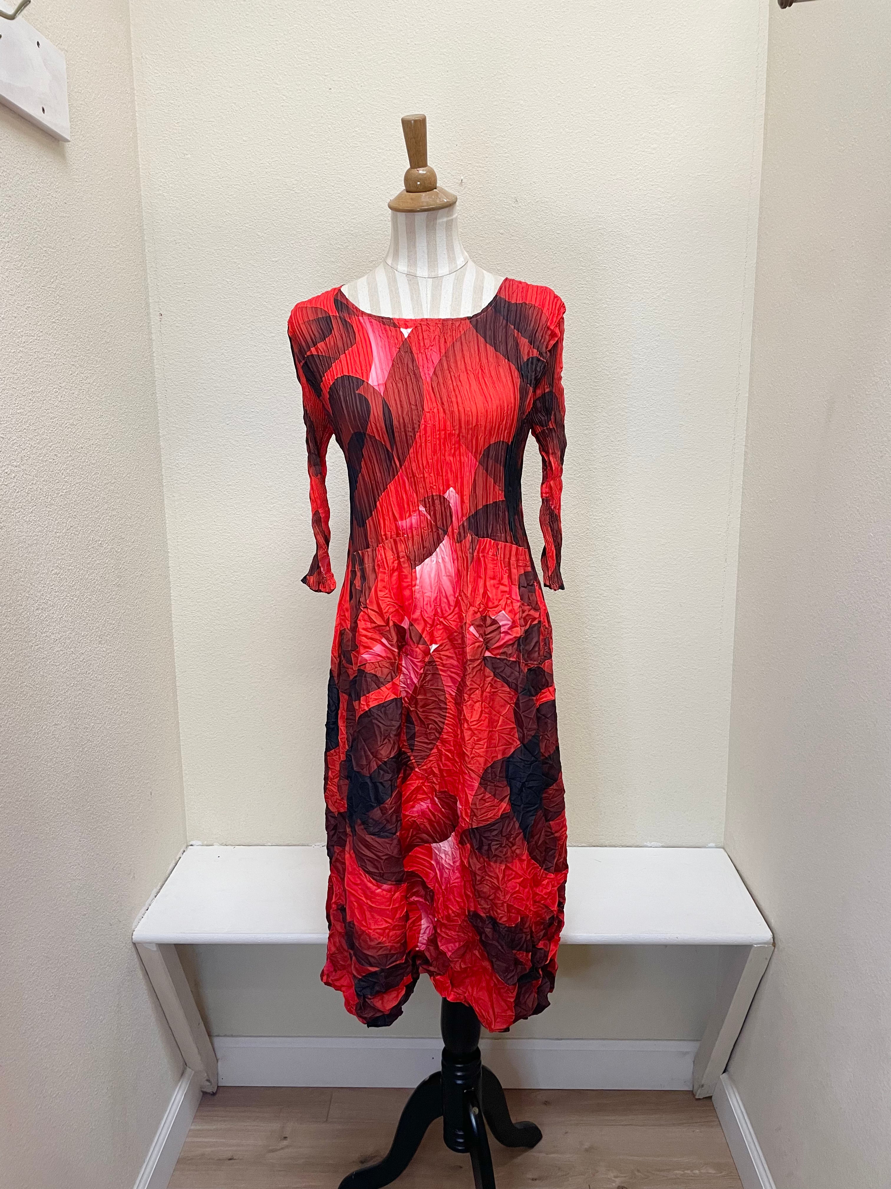 Alquema 3/4 Sleeve Smash Pocket  Dress - FLAMING MOON