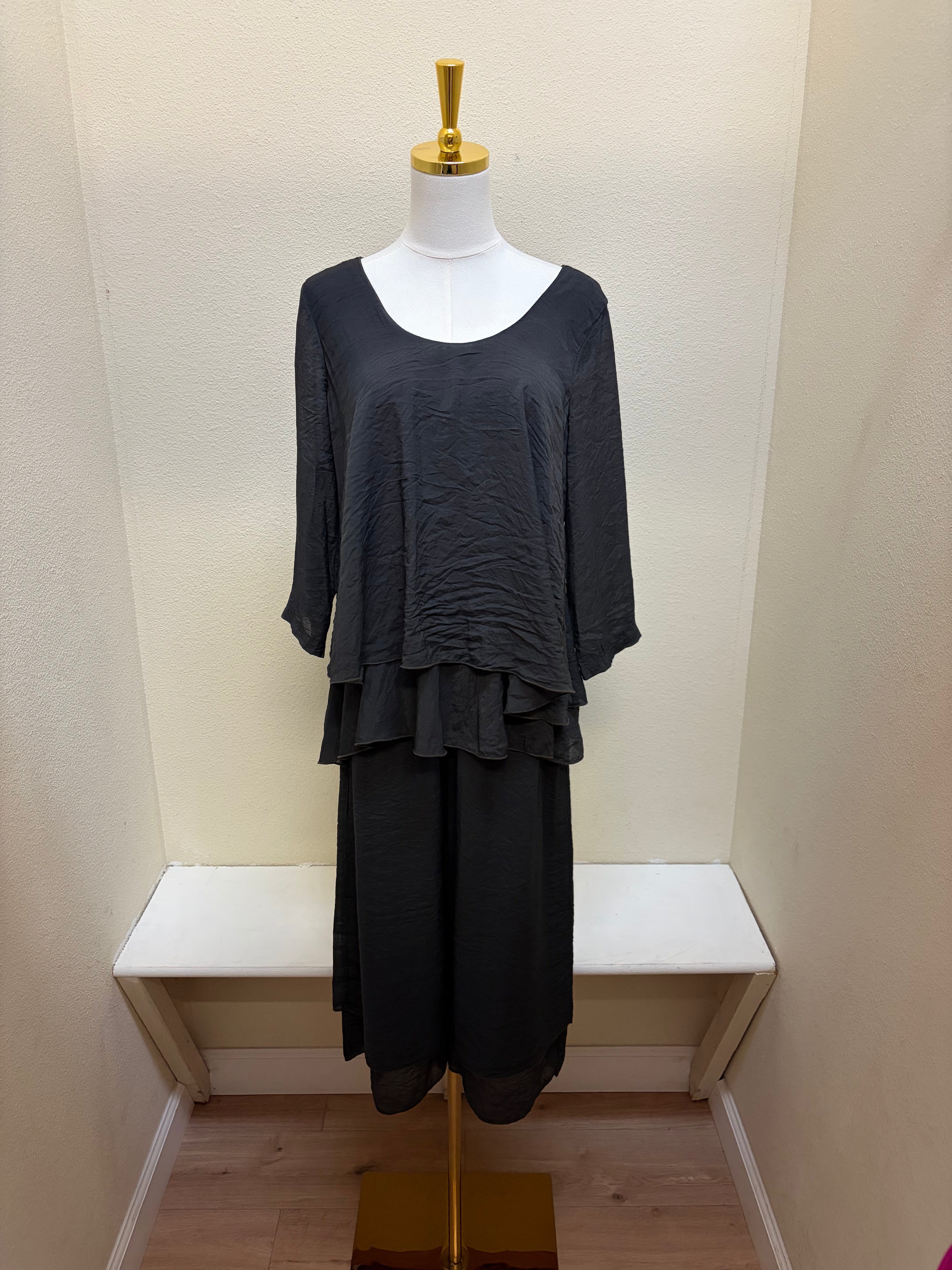 Color Me Cotton CMC Two Tier Ruffle Top - C-9999 - GRAPHITE