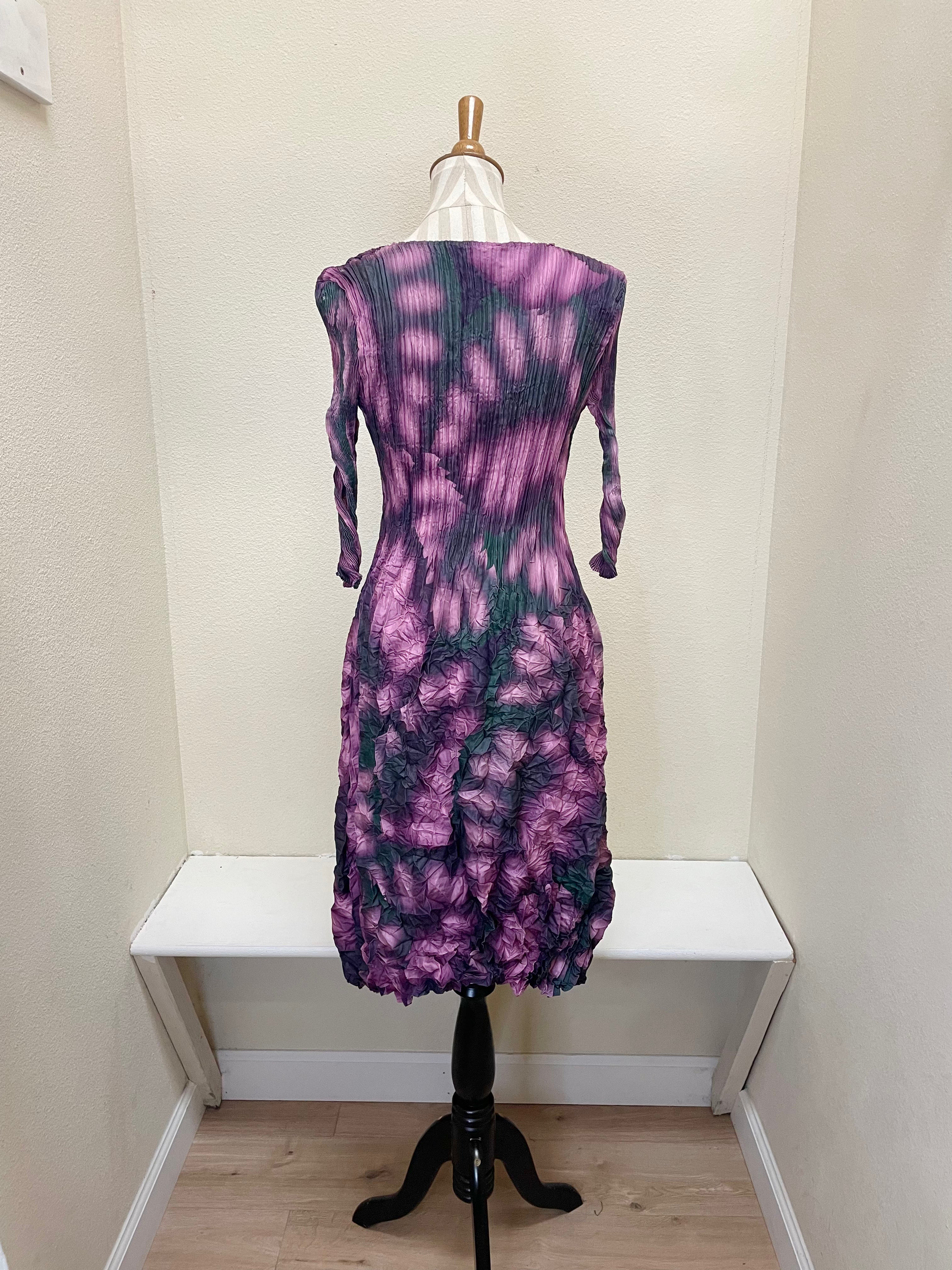 Alquema 3/4 Sleeve Smash Pocket  Dress - PURPLE LEAF