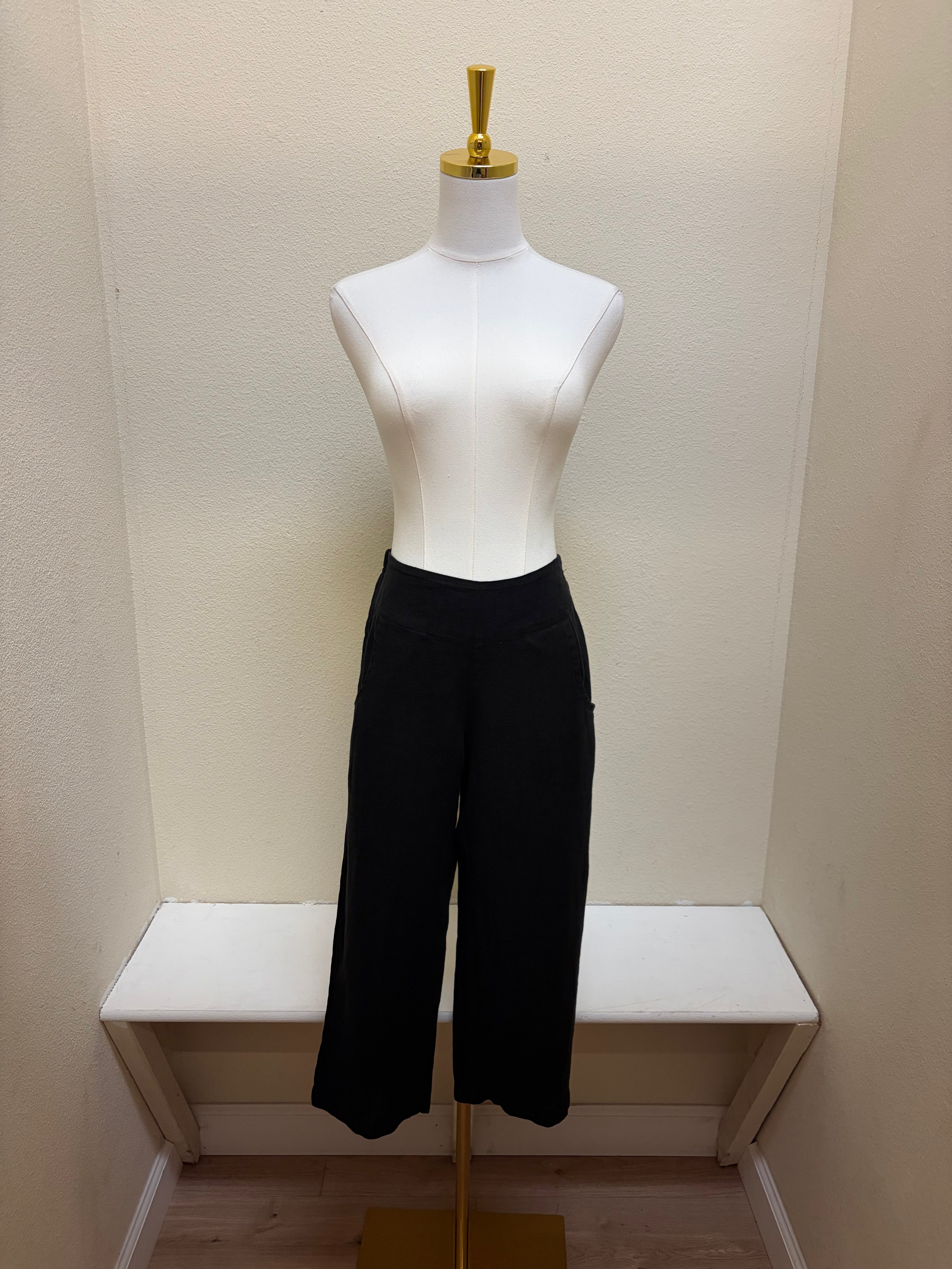 Color Me Cotton CMC Crop Pant w/ Front Band & Pockets - 8838 - BLACK