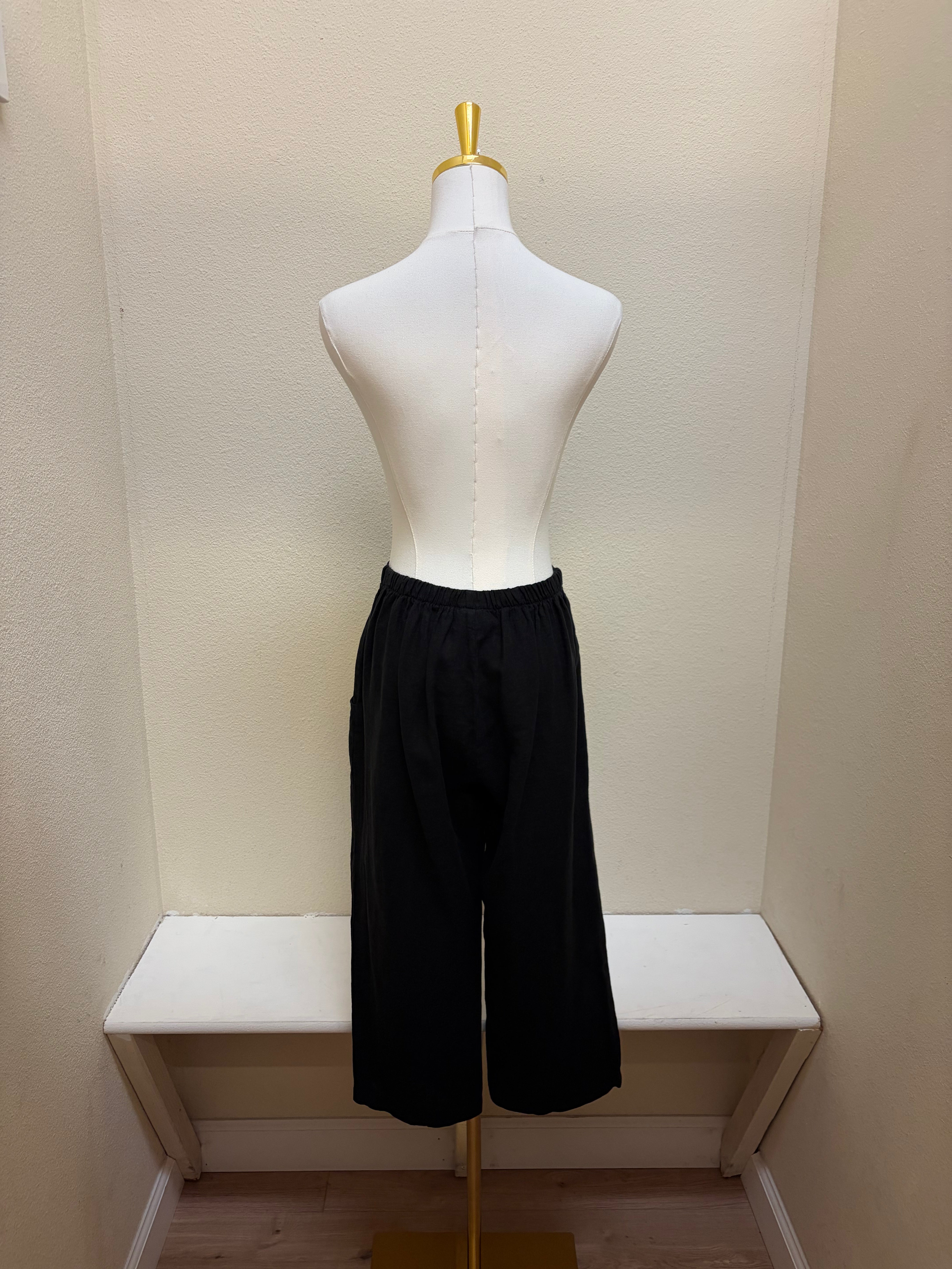 Color Me Cotton CMC Crop Pant w/ Front Band & Pockets - 8838 - BLACK