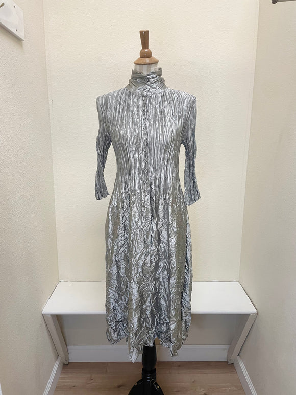 Alquema Metallic Nehru Coat Dress - KOALA CHARCOAL