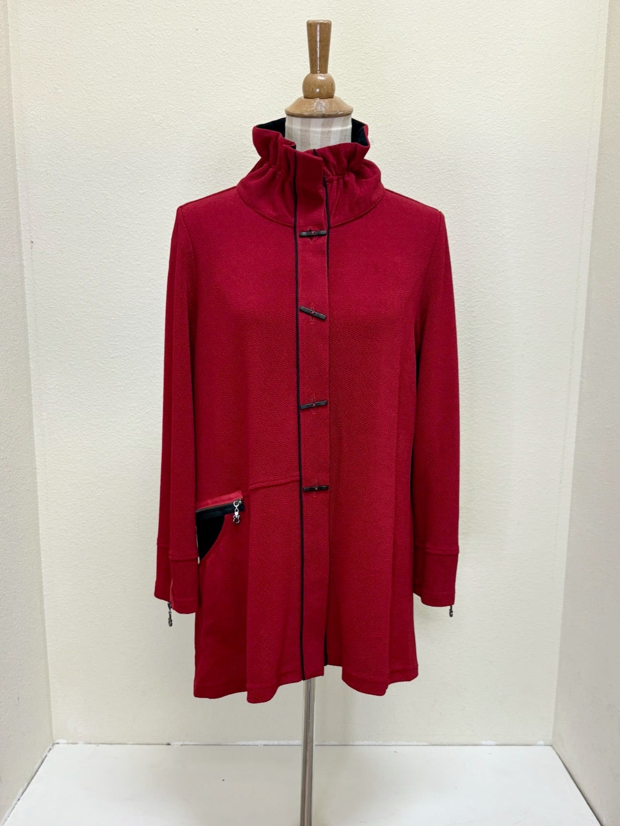 MOONLIGHT High Collar Button Front Pocket Jacket - 9193 - RED