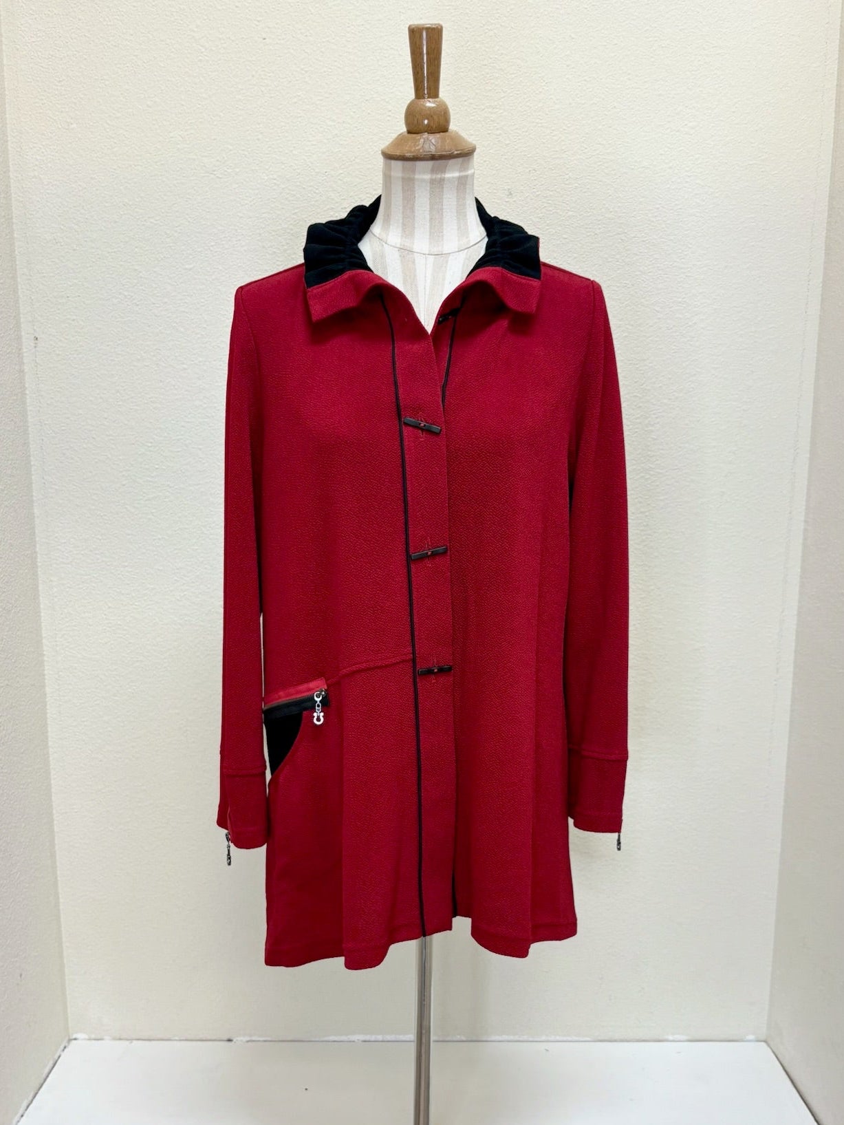 MOONLIGHT High Collar Button Front Pocket Jacket - 9193 - RED