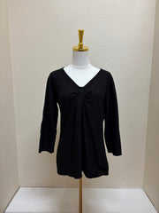 CUT LOOSE Linen Cotton Jersey 3/4 Slv Tuck Front Top - 5017075 - BLACK