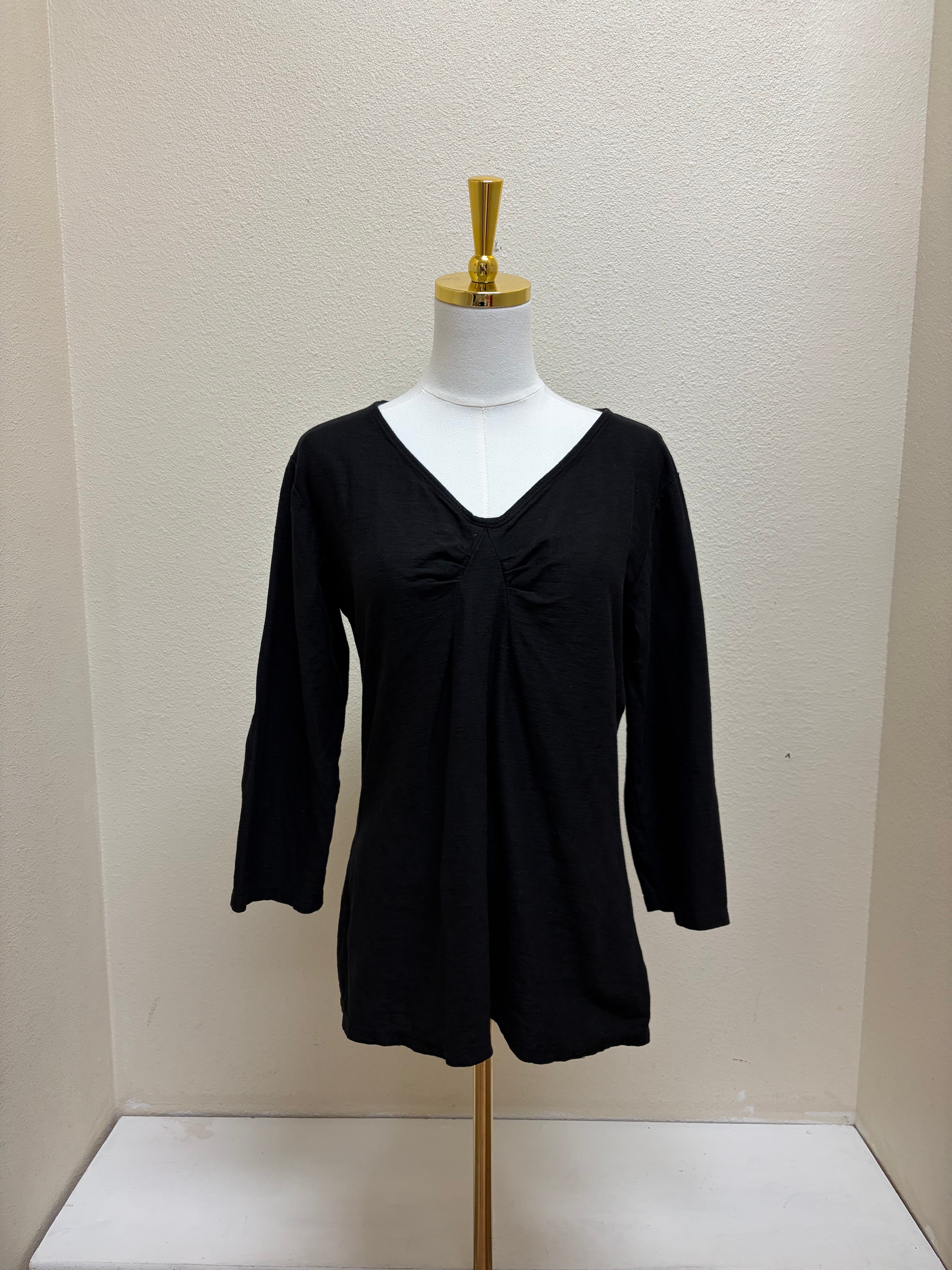 CUT LOOSE Linen Cotton Jersey 3/4 Slv Tuck Front Top - 5017075 - BLACK