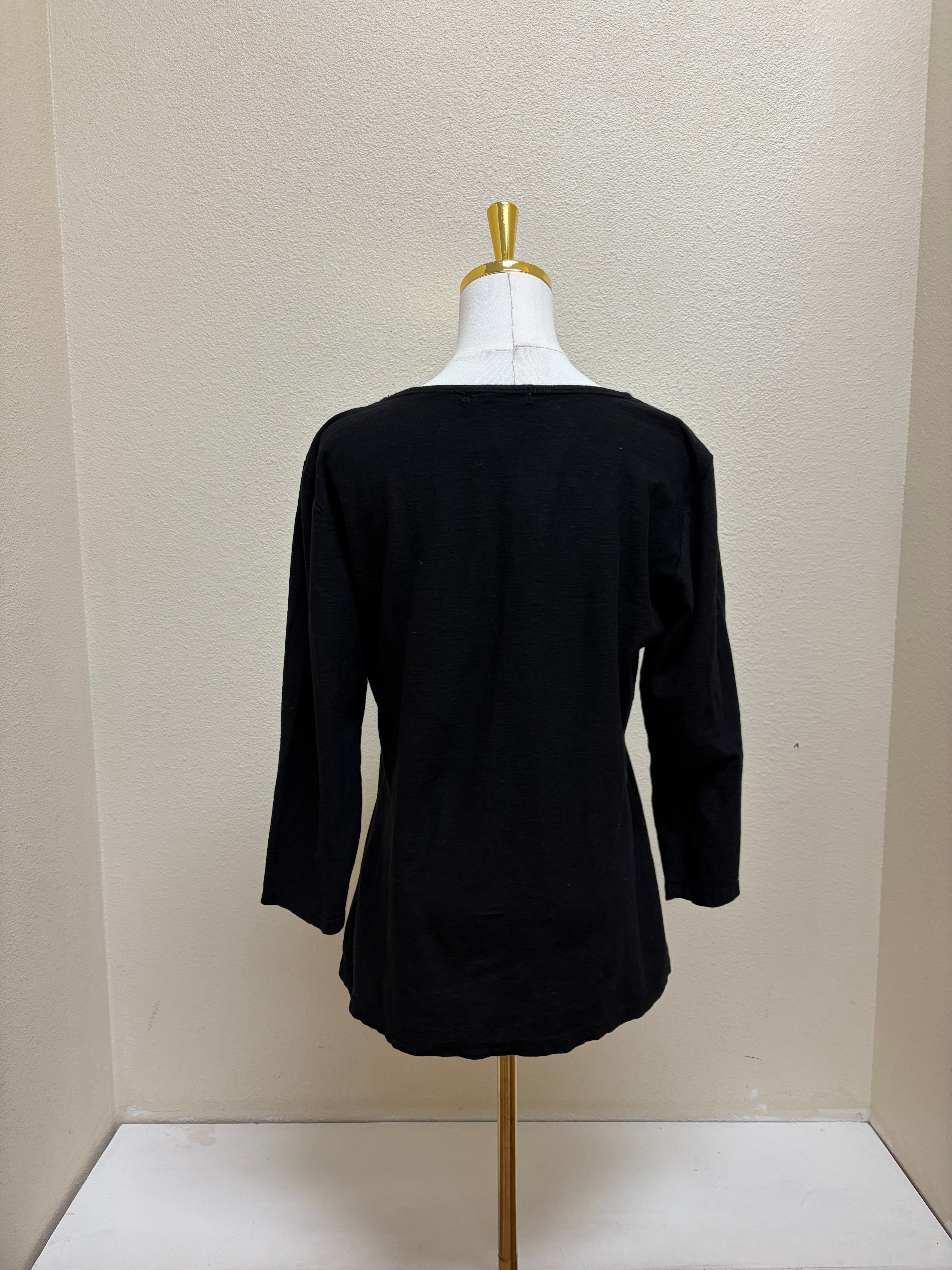 CUT LOOSE Linen Cotton Jersey 3/4 Slv Tuck Front Top - 5017075 - BLACK