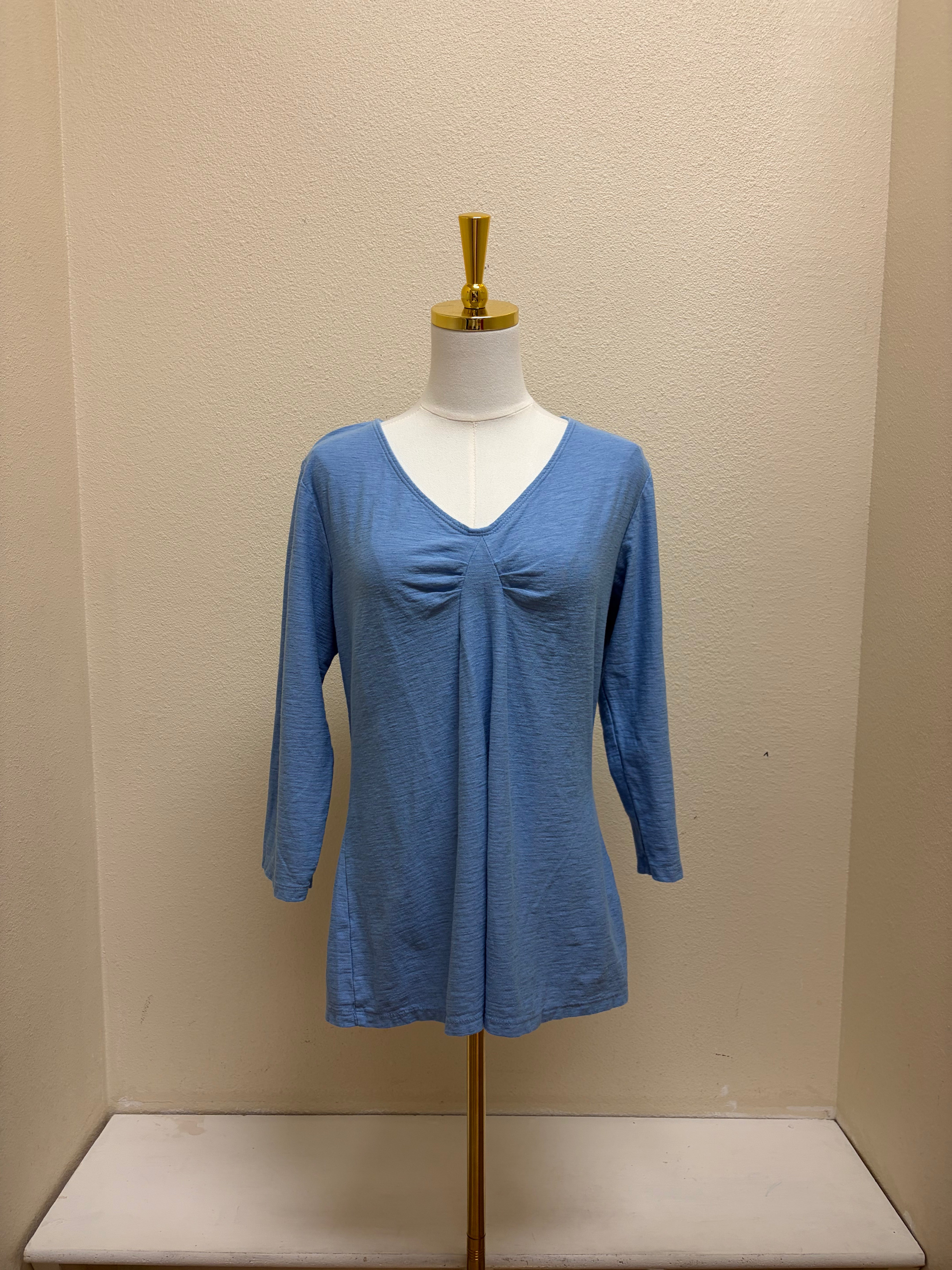 CUT LOOSE - Linen Cotton Jersey 3/4 Sleeve Tucks Front Top - 5017075 - AMALFI