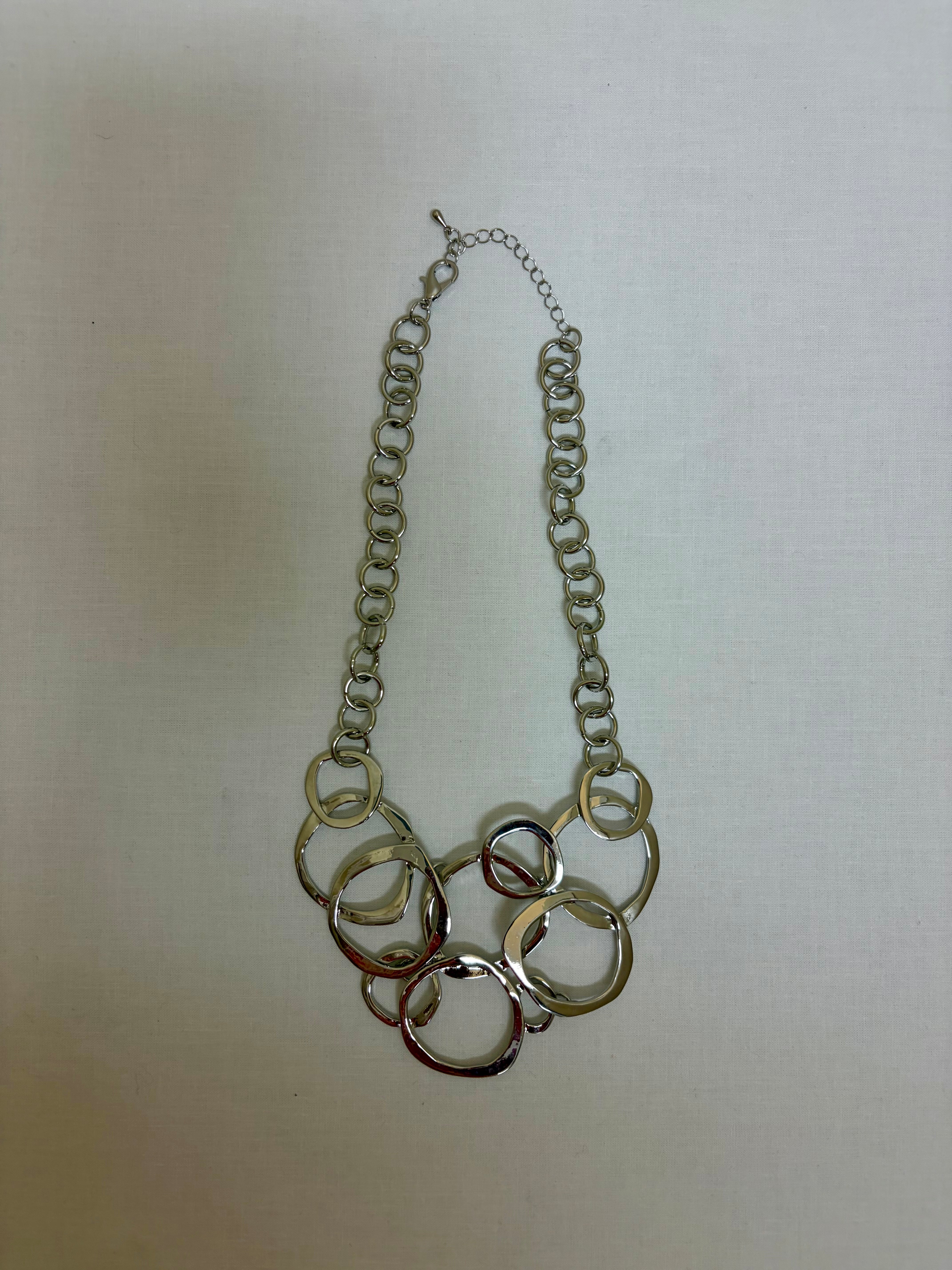 RAIN Silver Overlayed Circles Bib Necklace - N2761S