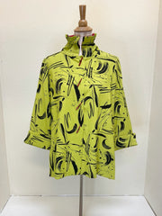 MOONLIGHT Button Down Swirl Pleated Zip Back Swing Shirt - 2417 PR LIME