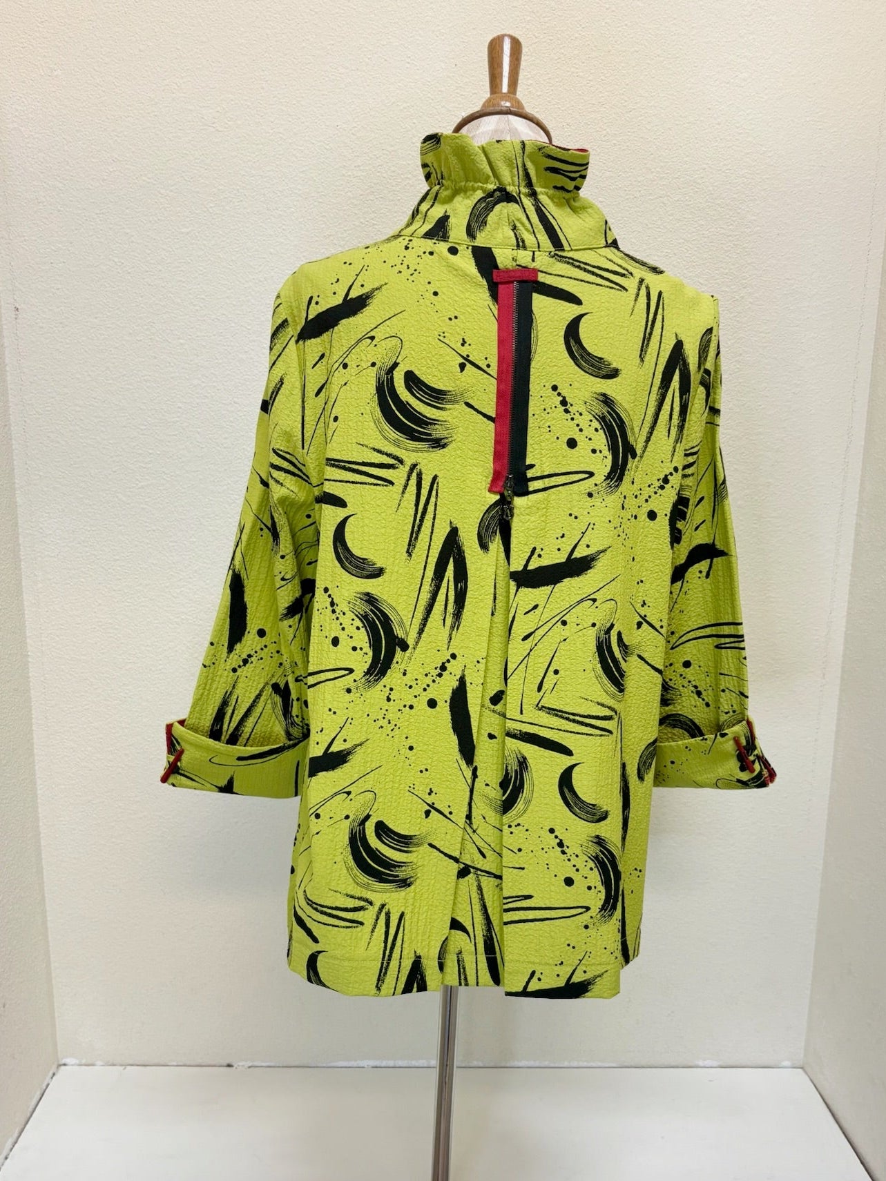 MOONLIGHT Button Down Swirl Pleated Zip Back Swing Shirt - 2417 PR LIME