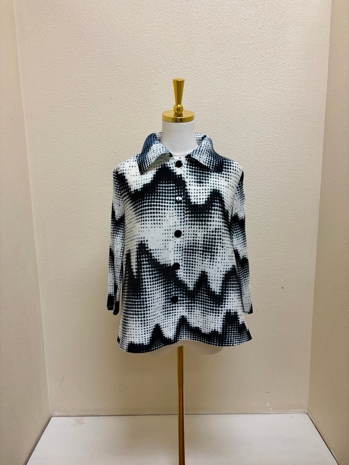 Vanite Couture Button Front Abstract Dot Pattern Jacket - 88517 - WHITE/BLACK