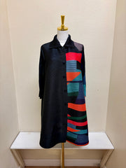 Vanite Couture Button Front Pleated Abstract Contrasting Jacket/Dress - 81805 - BLACK MULTI