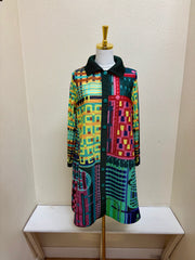 Vanite Couture Button Front Pleated Mixed Media Abstract Jacket/Dress - 88625 - Garden Mosaic