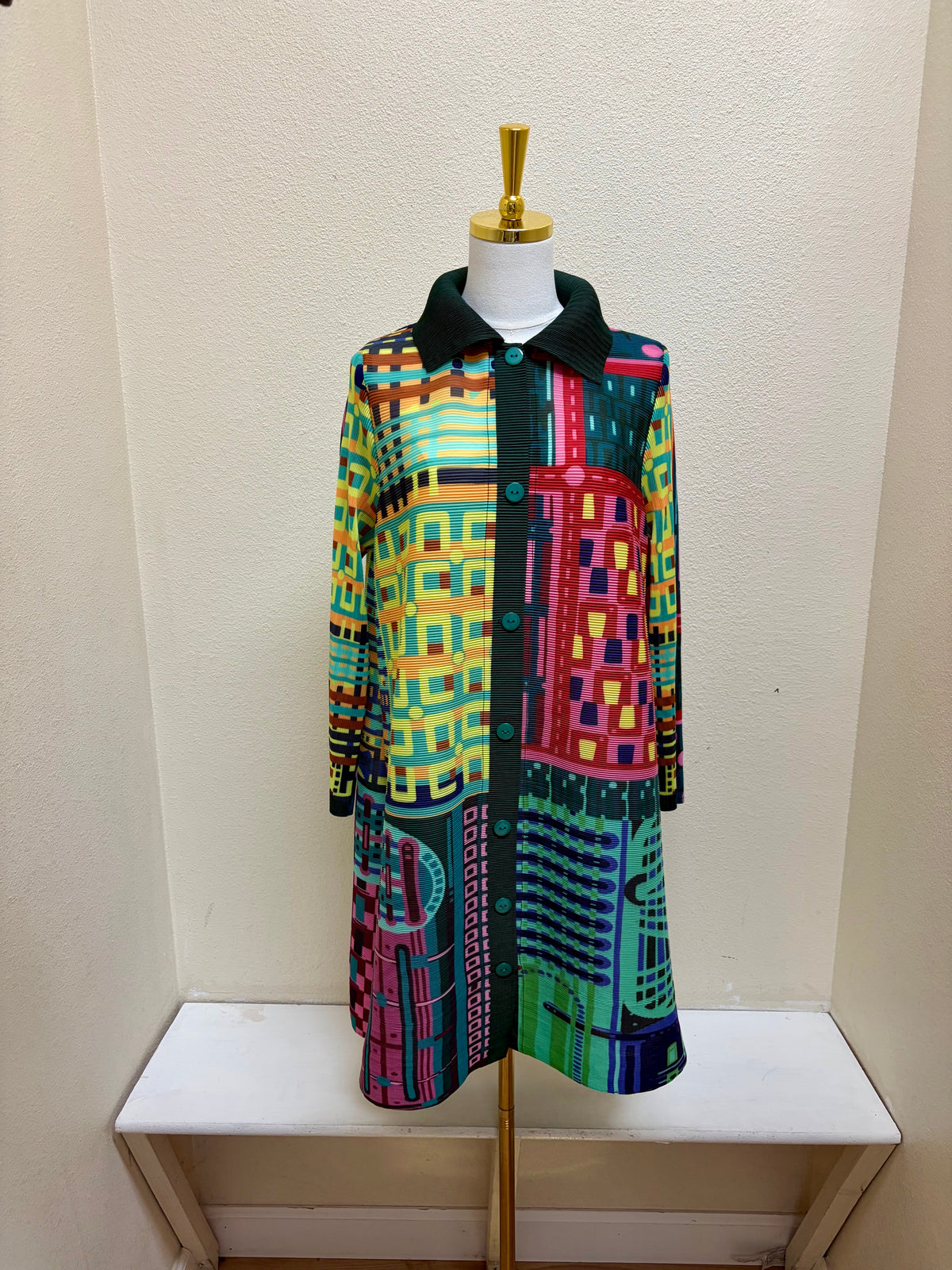 Vanite Couture Button Front Pleated Mixed Media Abstract Jacket/Dress - 88625 - Garden Mosaic