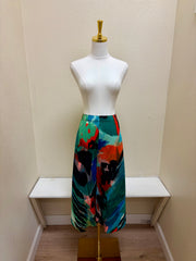 Vanite Couture Pleated Multicolor Artistic Wide Leg Pants - 88635 - GREEN ABSTRACT