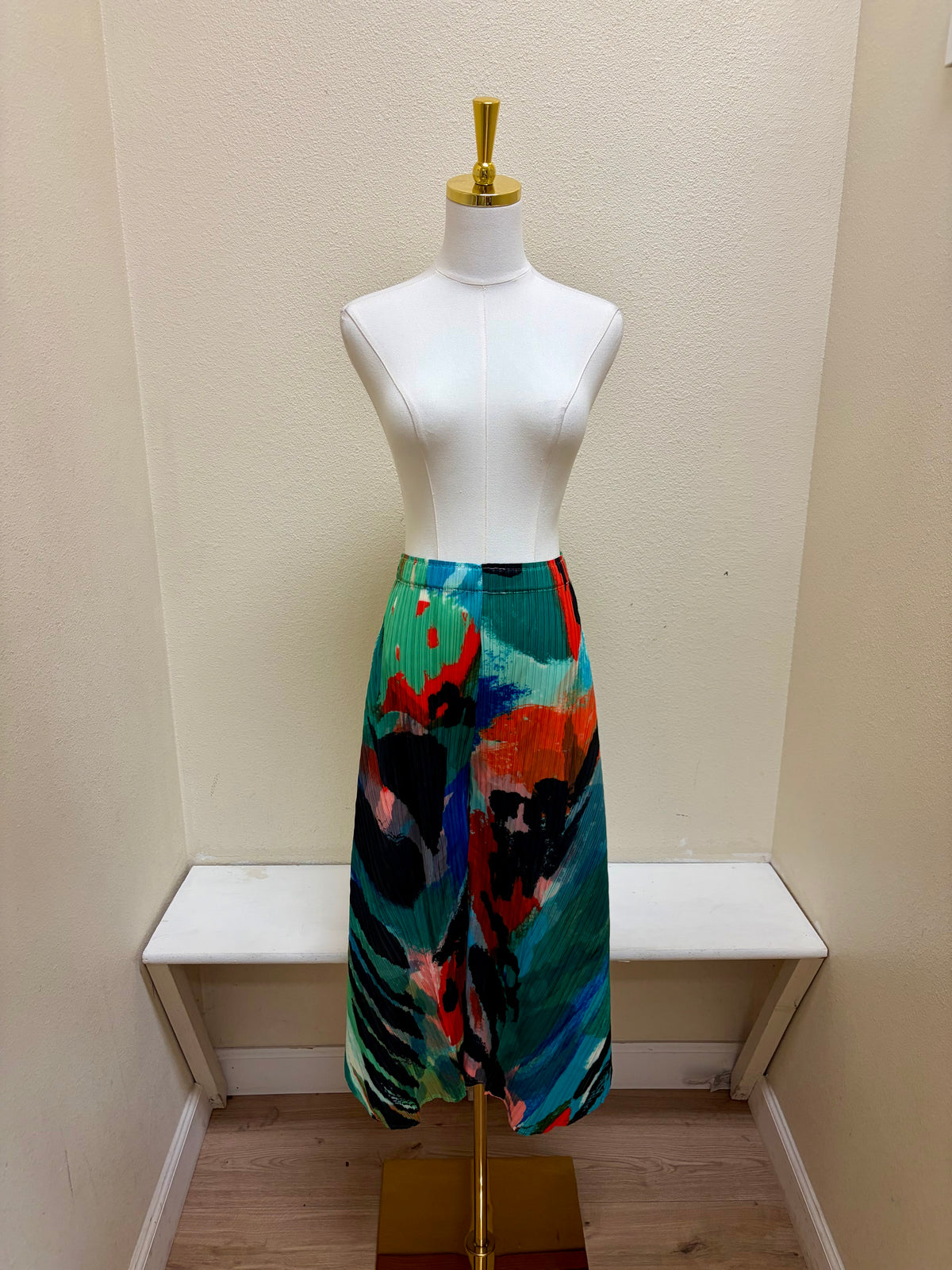 Vanite Couture Pleated Multicolor Artistic Wide Leg Pants - 88635 - GREEN ABSTRACT