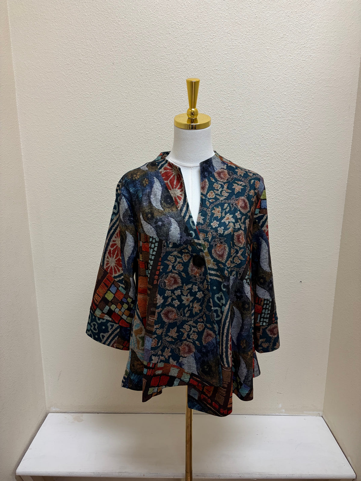 Shana Asymmetric Suede One Button Multicolor Jacket - 26827 - FLORAL