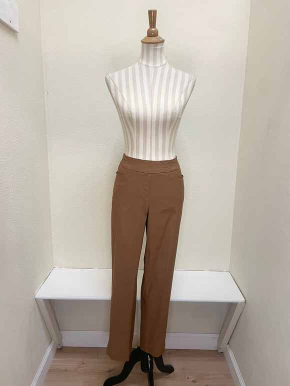 Slimsation ANKLE Women's Pull On Solid Fine Line Twill Pant With Real Pockets (M30719PM) - BARK