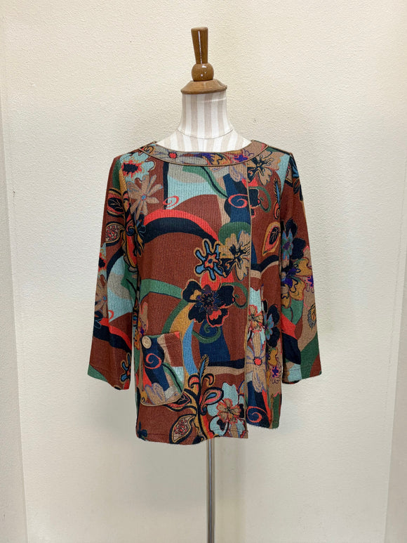 Ali Miles Knit Printed Pop-Over Tunic - A45520TM - 952-FLRMLT