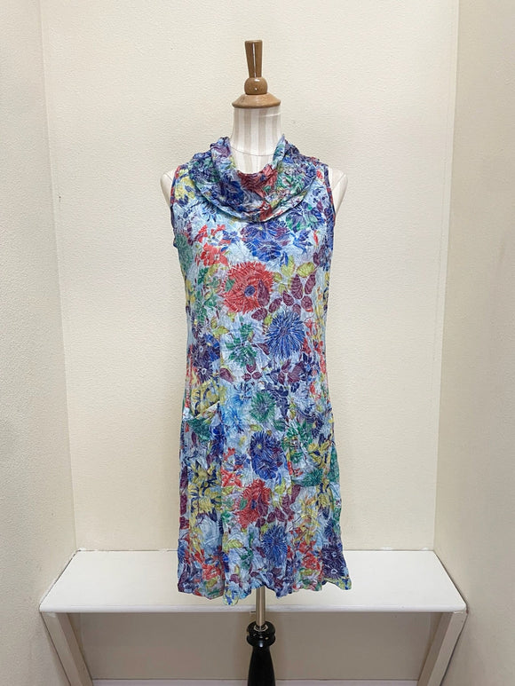 Shana Crinkle Cowlneck Tank Dress - 25013 - BLUE