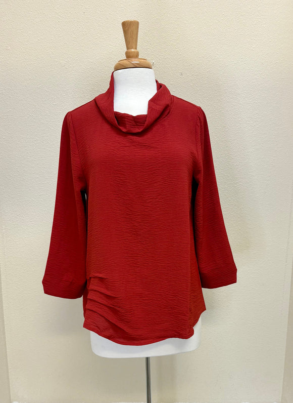 Shana Solid Airflow Mock Neck Top - 25857 - RUST