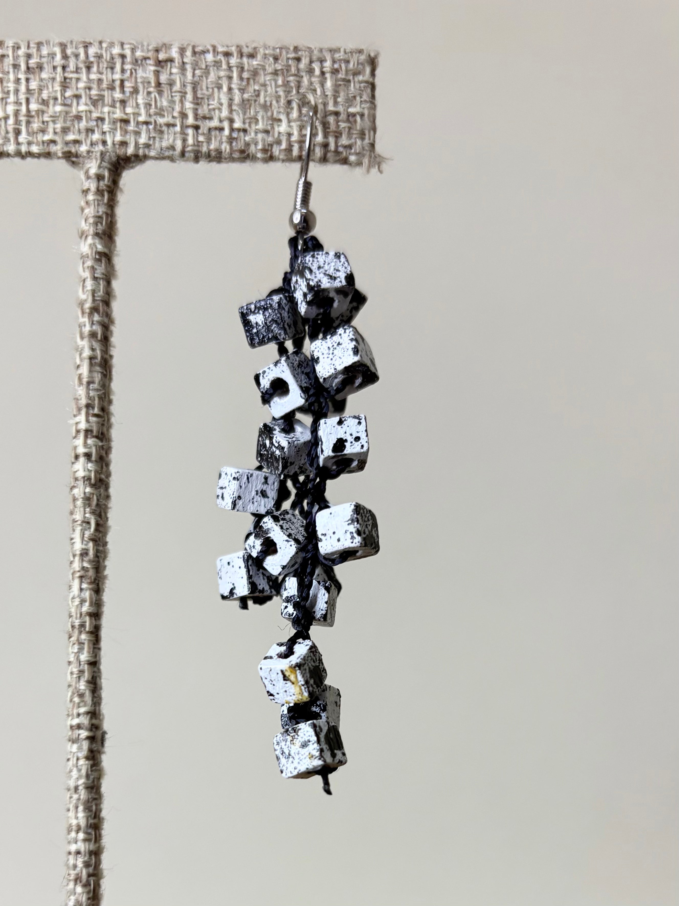 JIANHUI LONDON White/Black Iris Pashmina Hand-crocheted Tassel Earrings