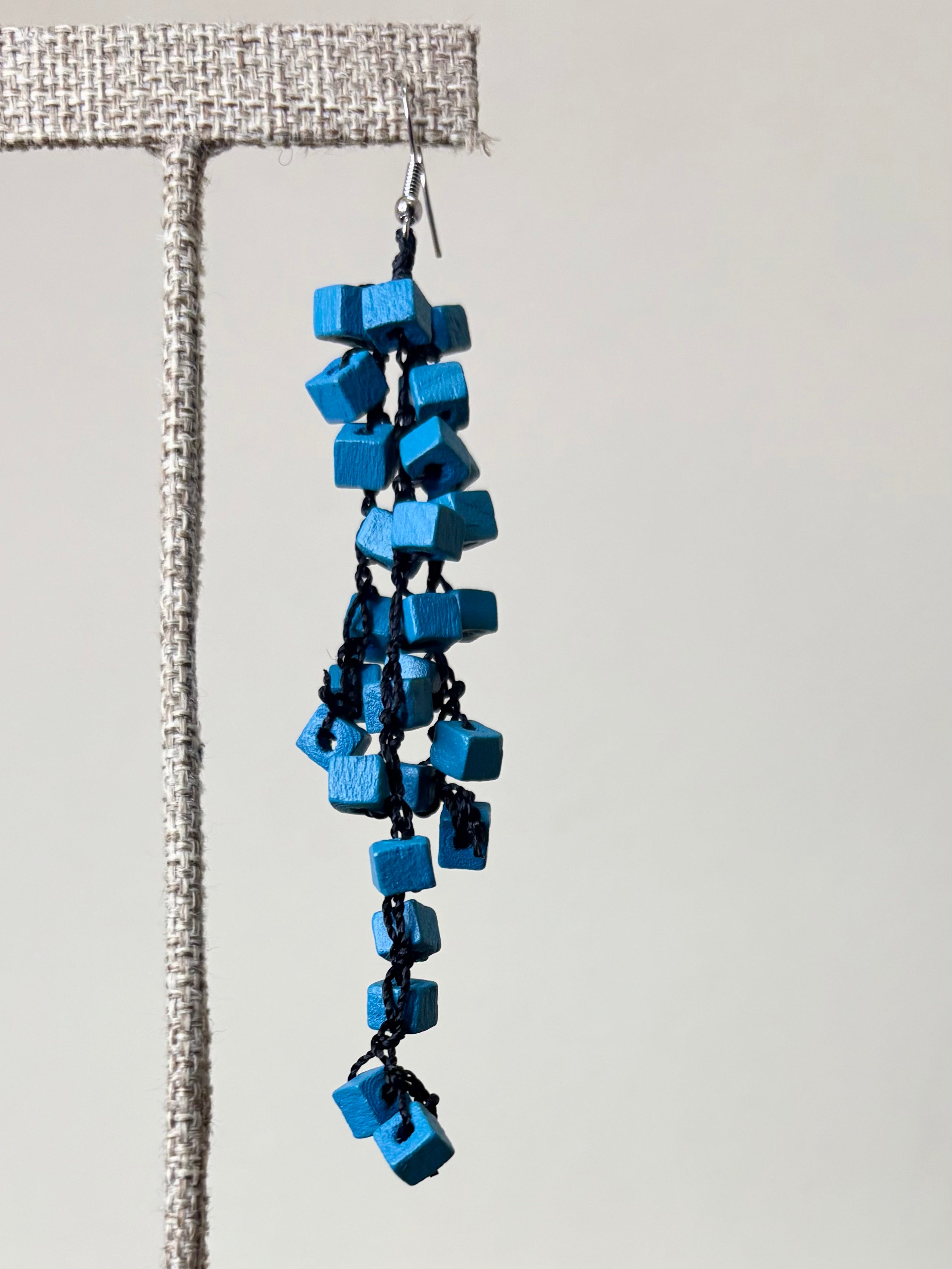 JIANHUI LONDON Teal Iris Pashmina Hand-crocheted Tassel Earrings