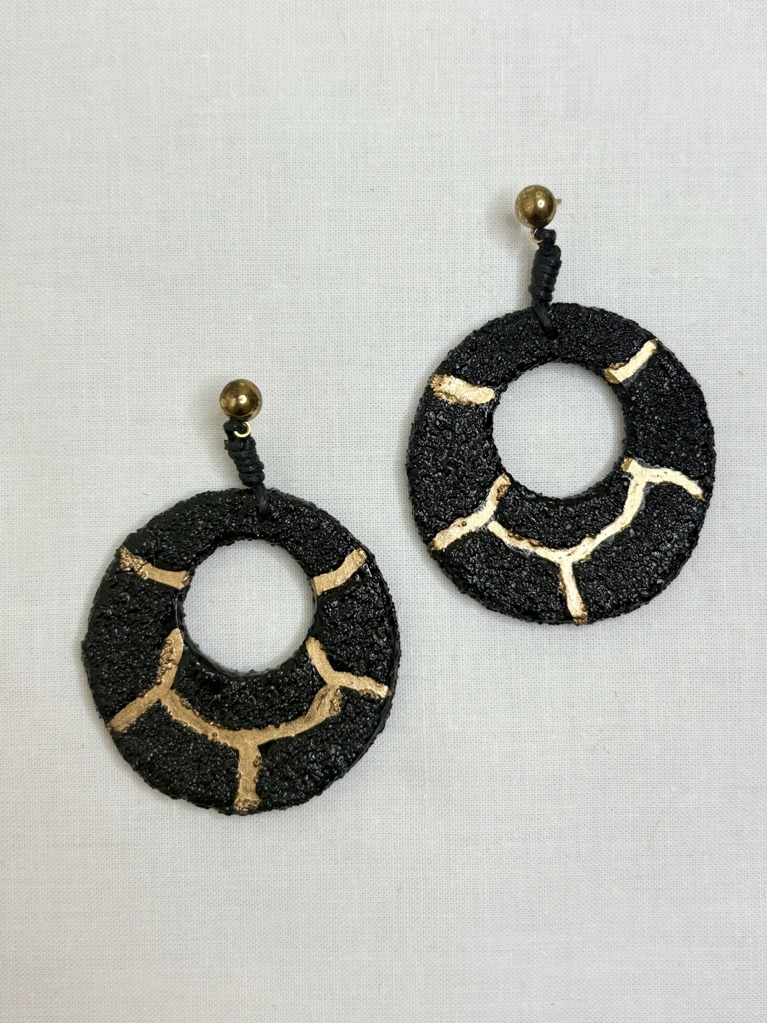 SYLCA Gold & Black Thick Hoop Earring