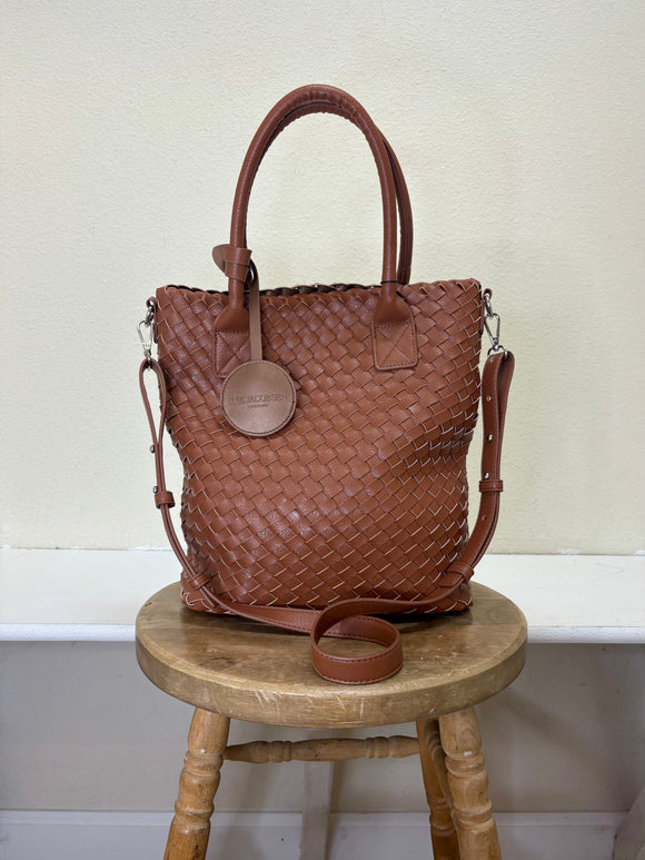 Ilse Jacobsen Woven Vertical Tote Bag - BURNT CARMEL/METALLIC BROWN