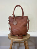 Ilse Jacobsen Woven Vertical Tote Bag - BURNT CARMEL/METALLIC BROWN