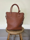 Ilse Jacobsen Woven Vertical Tote Bag - BURNT CARMEL/METALLIC BROWN
