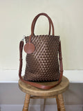 Ilse Jacobsen Woven Vertical Tote Bag - BURNT CARMEL/METALLIC BROWN