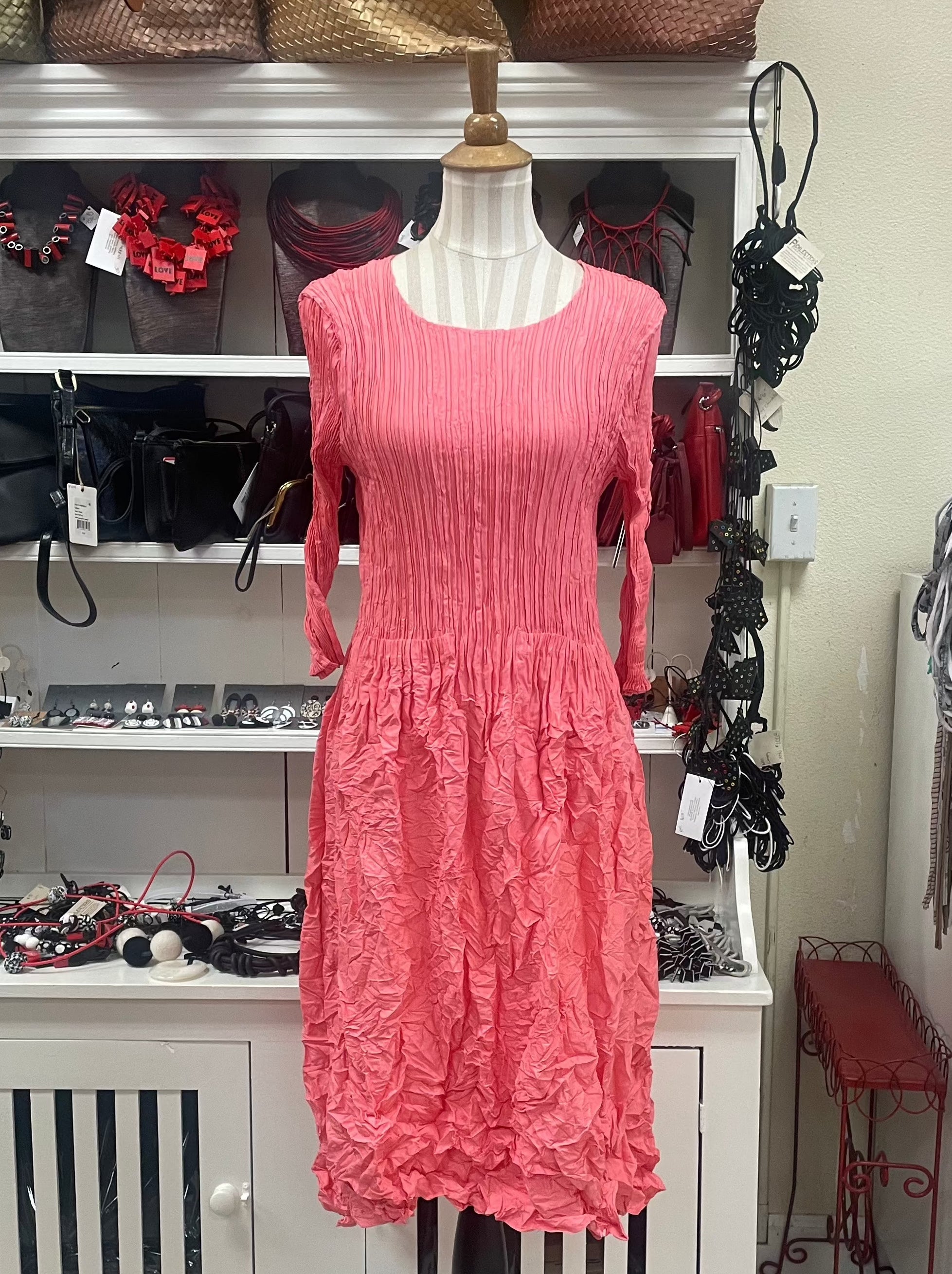 Alquema 3/4 Sleeve Smash Pocket  Dress - PEACH