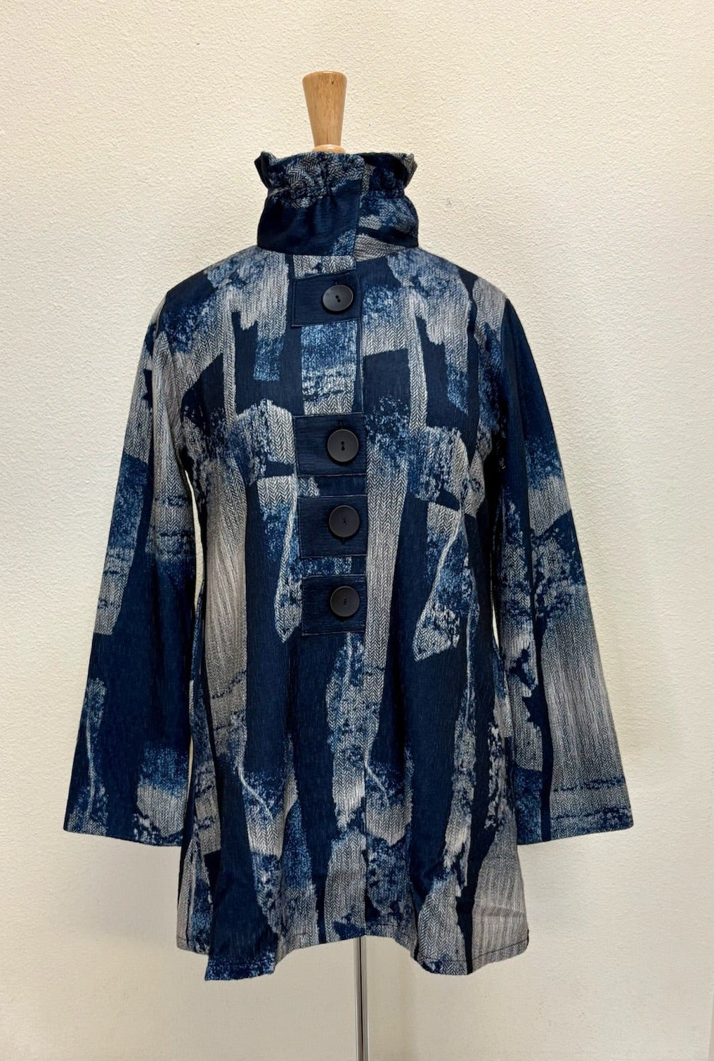 DAMEE ABSTRACT LONG BUTTON PATCH COAT - 5013-NVY