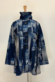 DAMEE ABSTRACT LONG BUTTON PATCH COAT - 5013-NVY