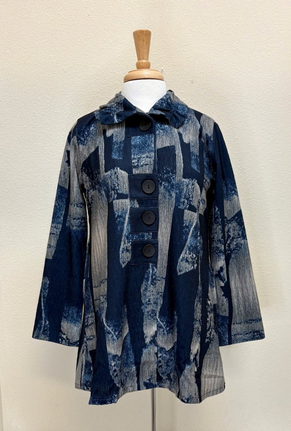 DAMEE ABSTRACT LONG BUTTON PATCH COAT - 5013-NVY