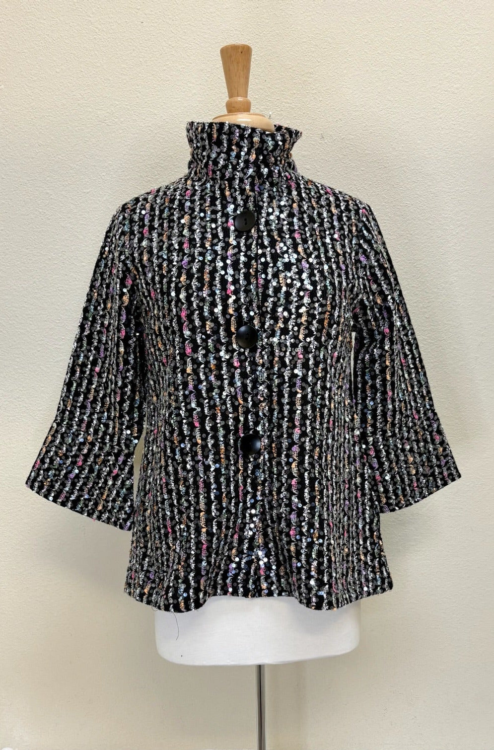 DAMEE SEQUIN CHENILLE STRIPE KNIT JKT - 4978-MLT