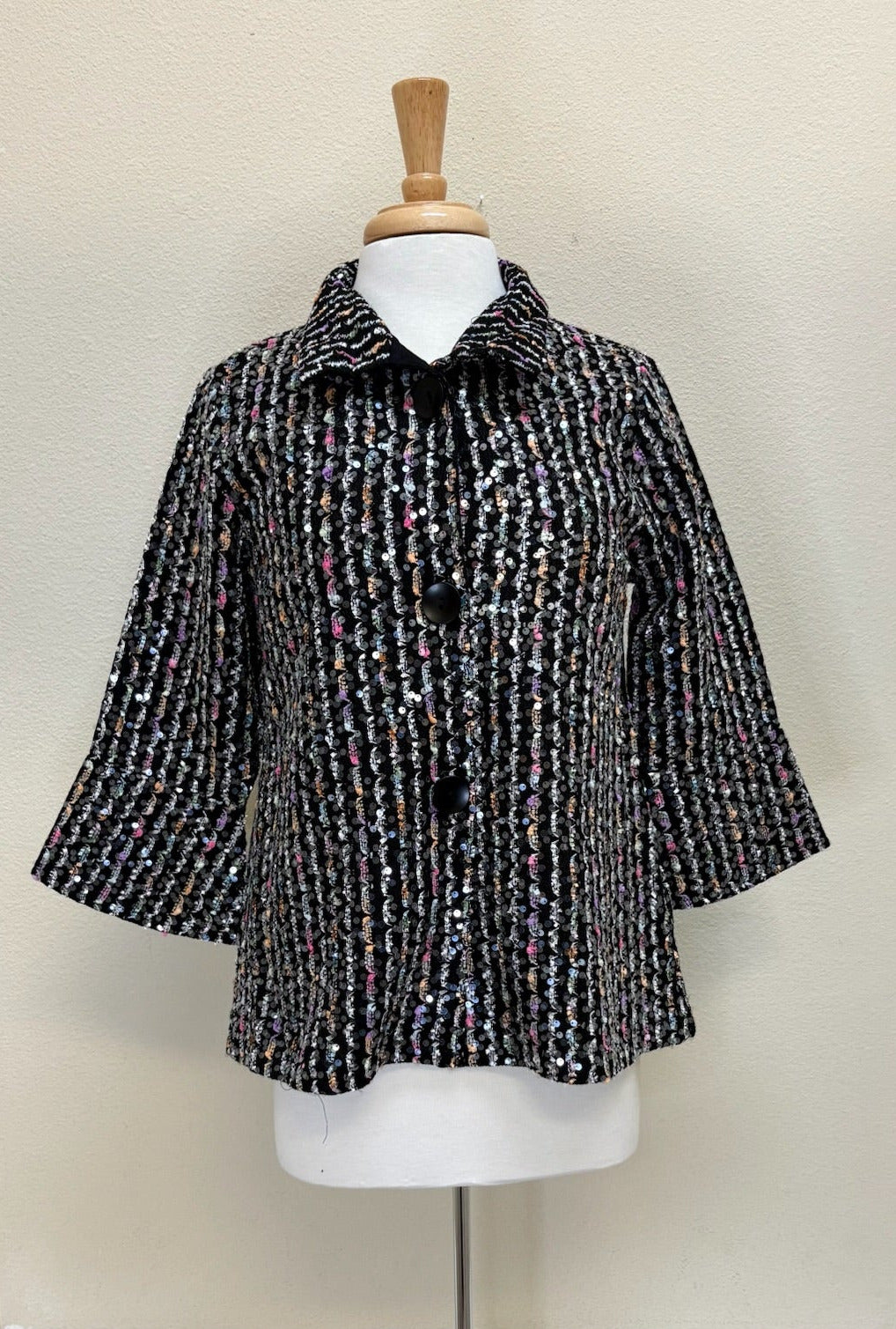 DAMEE SEQUIN CHENILLE STRIPE KNIT JKT - 4978-MLT