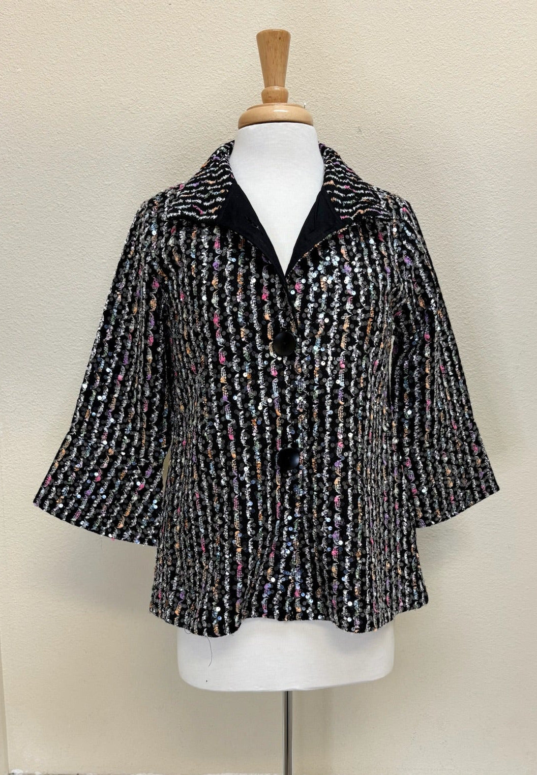 DAMEE SEQUIN CHENILLE STRIPE KNIT JKT - 4978-MLT