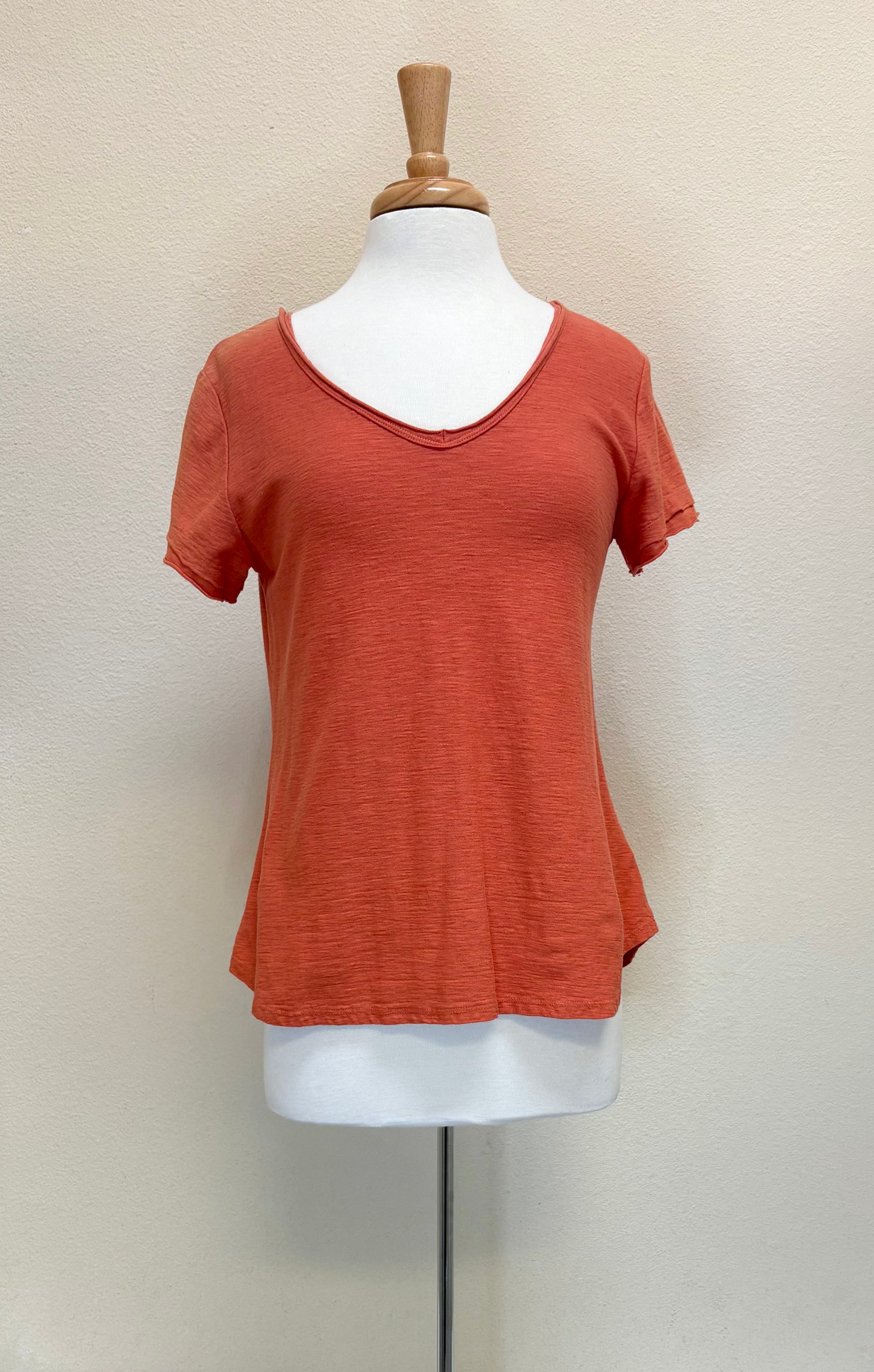 CUT LOOSE - Linen Cotton Jersey Raw Edge Top - TANGELO - XS ONLY