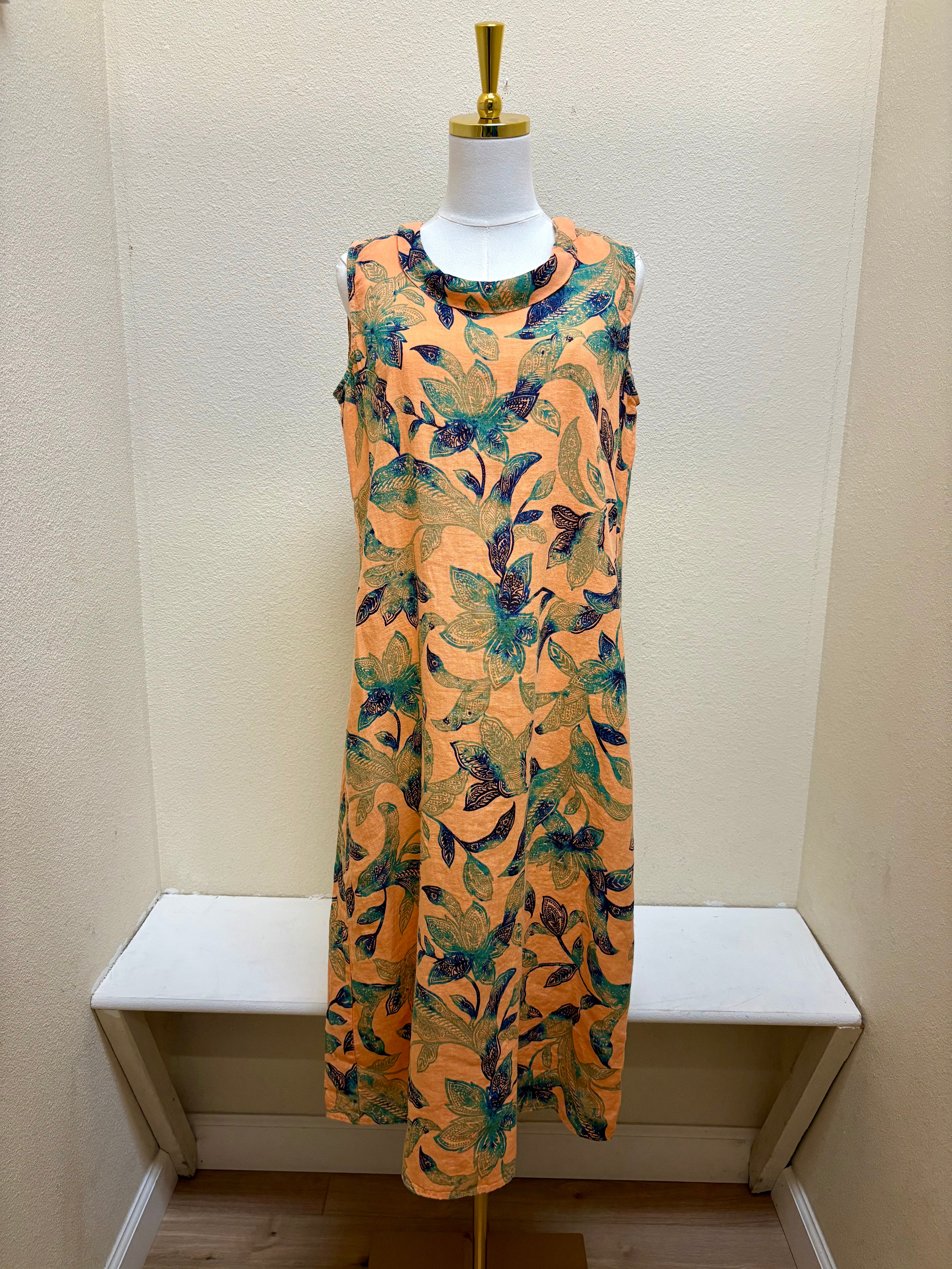 Color Me Cotton CMC Short Cowl Collar Sleeveless Linen Dress - IL8646 - CRUSH
