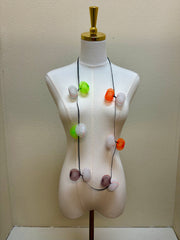 Perle Adjustable Mesh Necklace - Green, Orange & White